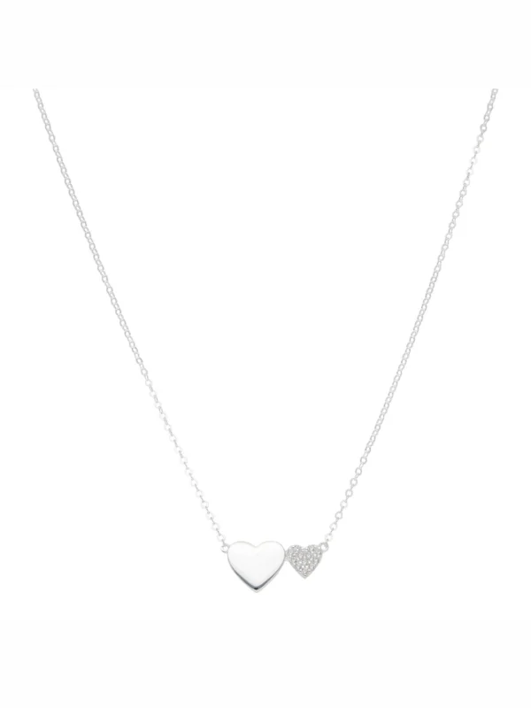 William May Sterling Silver Cubic Zirconia Set Double Heart Necklace
