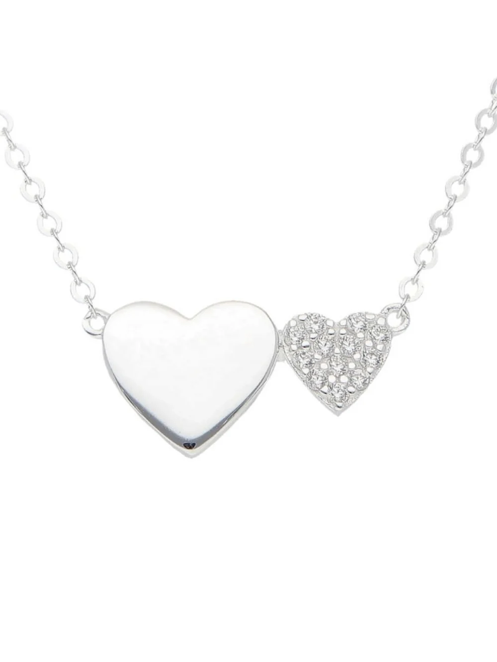William May Sterling Silver Cubic Zirconia Set Double Heart Necklace, view 2
