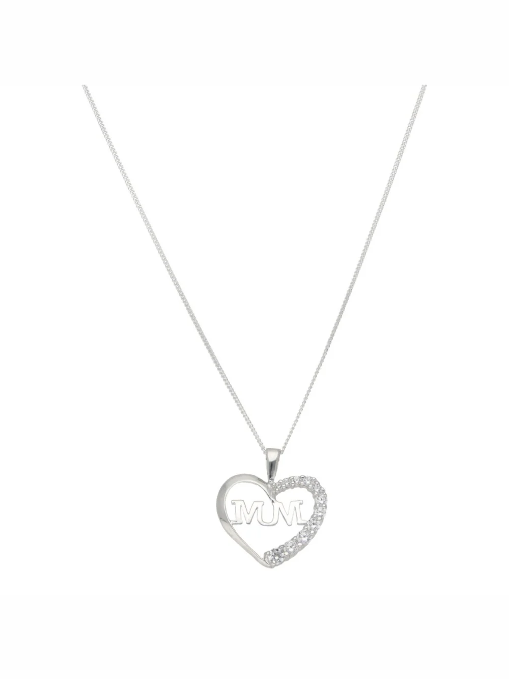 William May Sterling Silver Cubic Zirconia Set Mum Heart & 18" Necklace