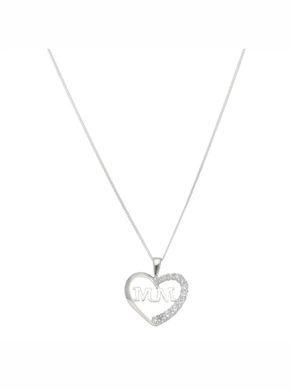William May Sterling Silver Cubic Zirconia Set Mum Heart & 18" Necklace