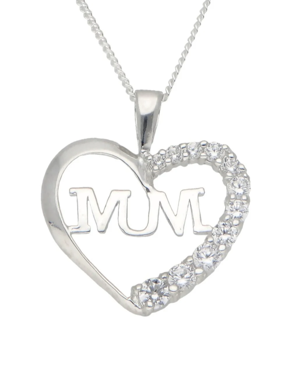 William May Sterling Silver Cubic Zirconia Set Mum Heart & 18" Necklace, view 2