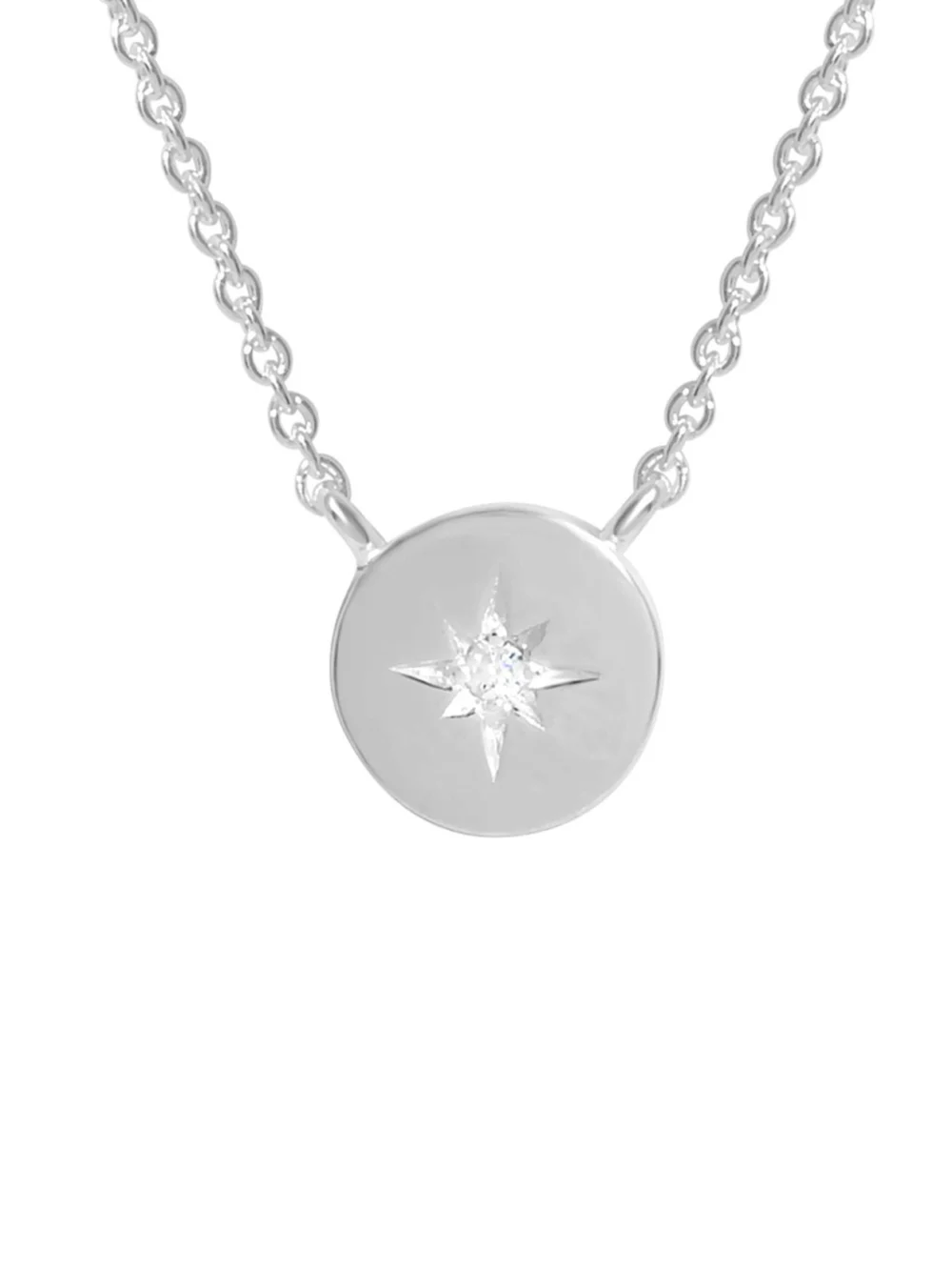 William May Sterling Silver Cubic Zirconia Set North Star Disc Necklace, view 2