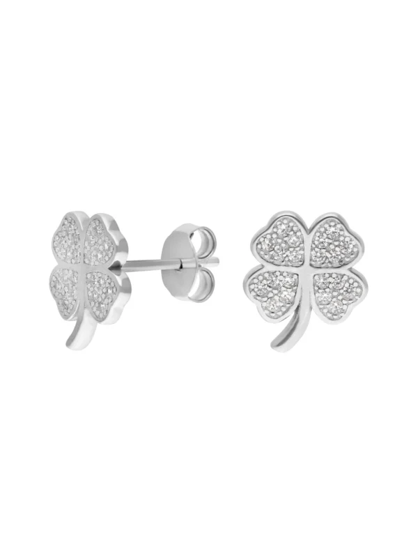 William May Sterling Silver Cubic Zirconia Shamrock Clover Stud Earrings