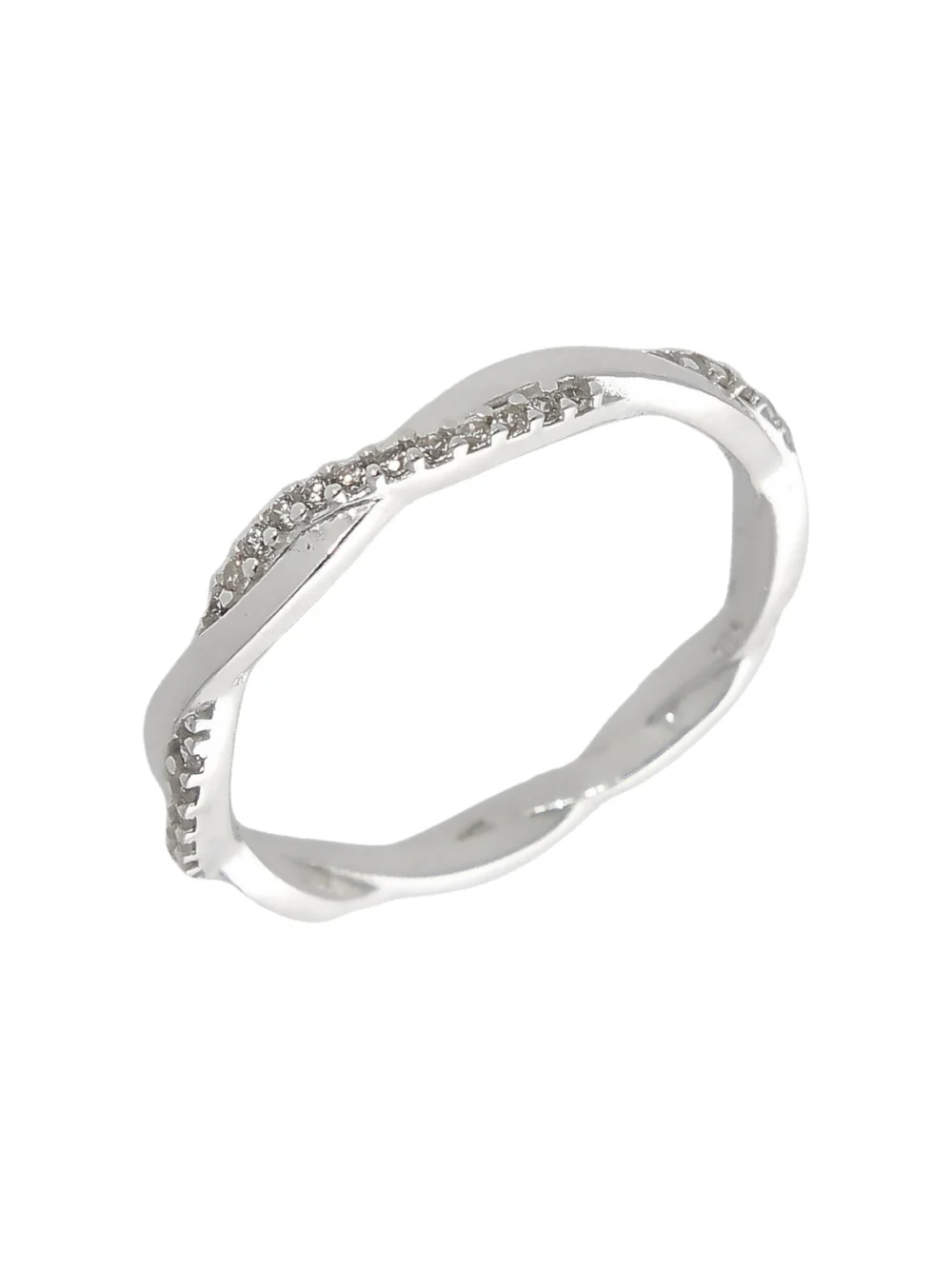 William May Sterling Silver Cubic Zirconia Slender Twist Band Ring