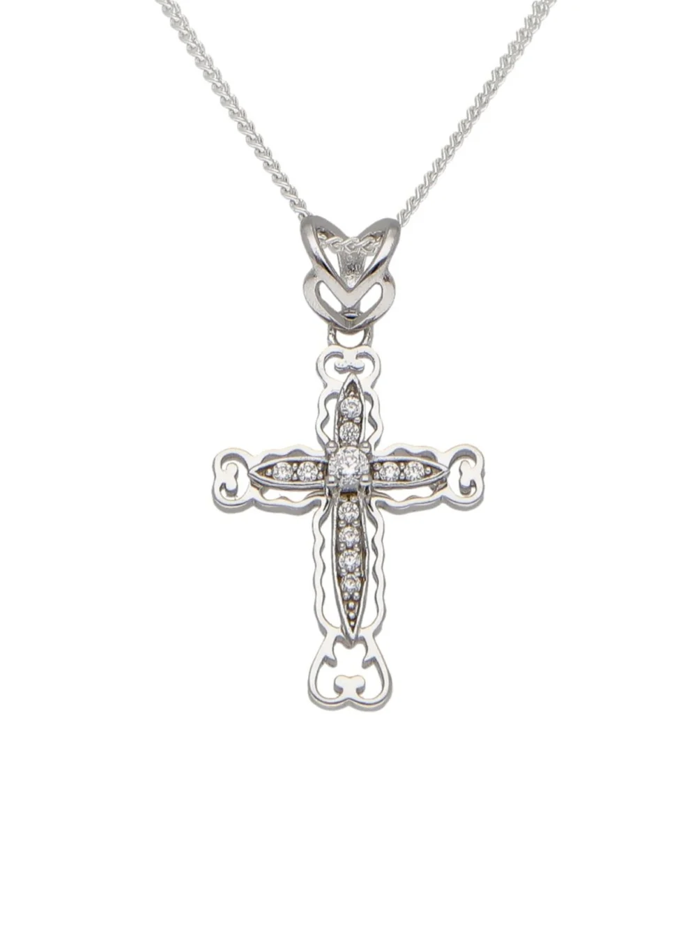 William May Sterling Silver Cubic Zirconia Small Filigree Cross Necklace