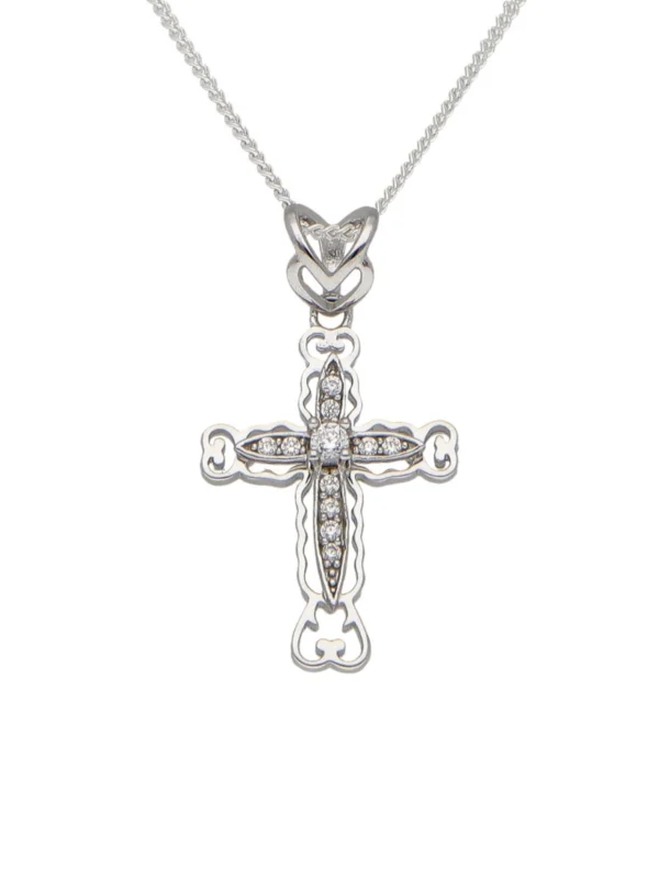 William May Sterling Silver Cubic Zirconia Small Filigree Cross Necklace