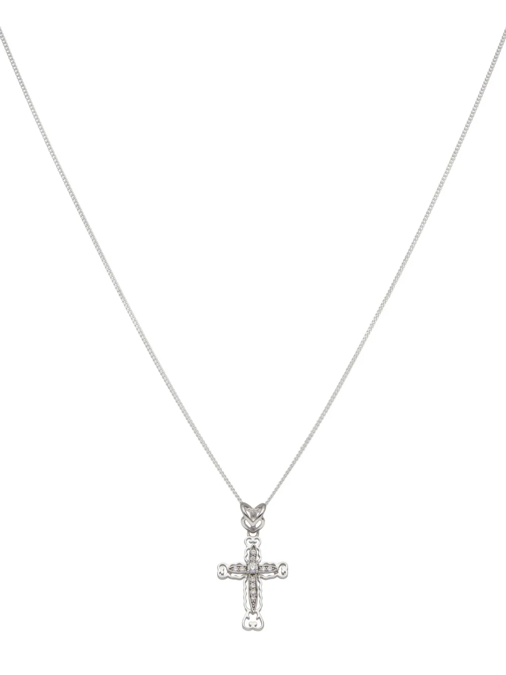 William May Sterling Silver Cubic Zirconia Small Filigree Cross Necklace, view 2