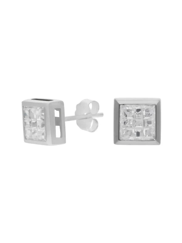 William May Sterling Silver Cubic Zirconia Square Cluster Stud Earrings