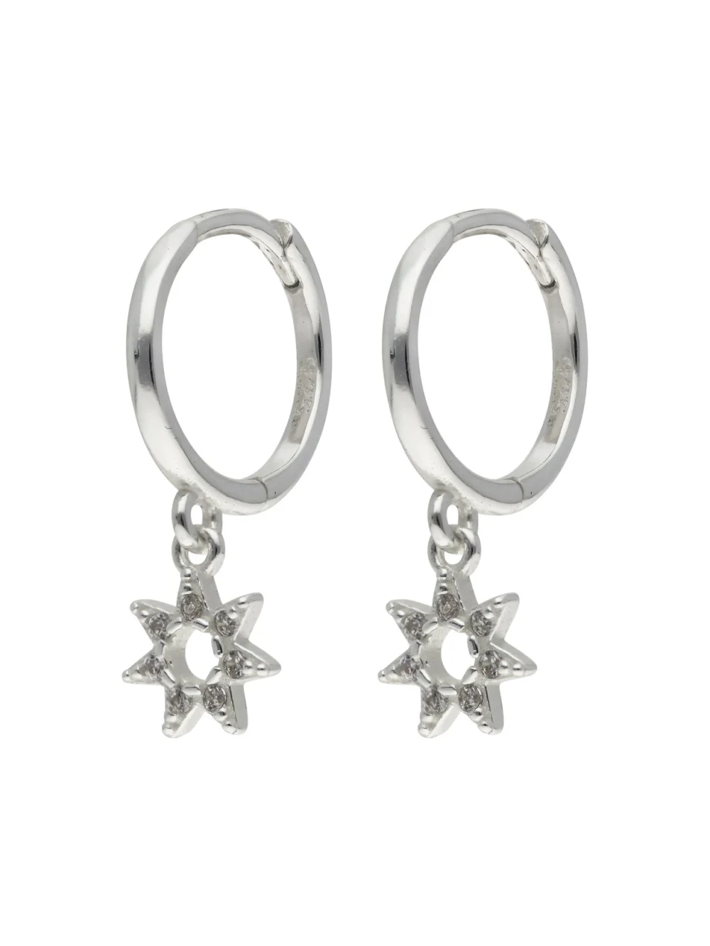 William May Sterling Silver Cubic Zirconia Star Drop Huggie Earrings