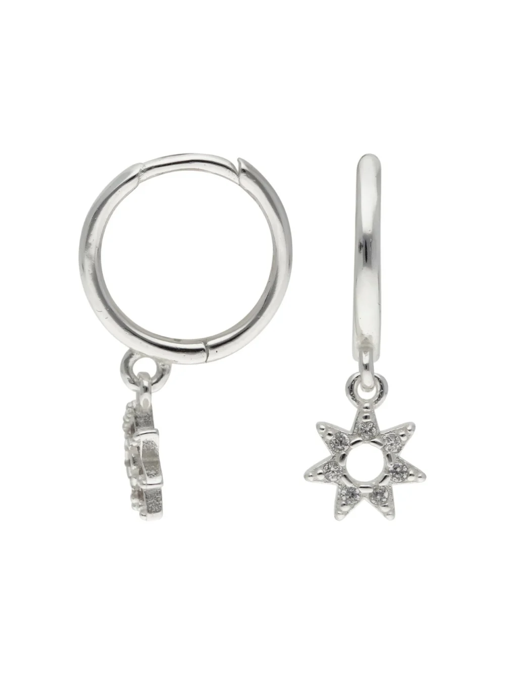 William May Sterling Silver Cubic Zirconia Star Drop Huggie Earrings, view 2