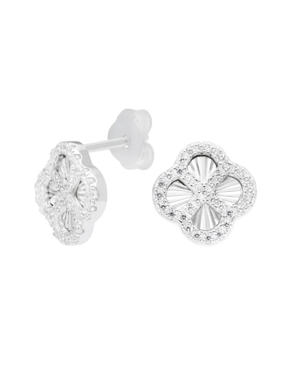 William May Sterling Silver Cubic Zirconia Sunburst Petal Stud Earrings