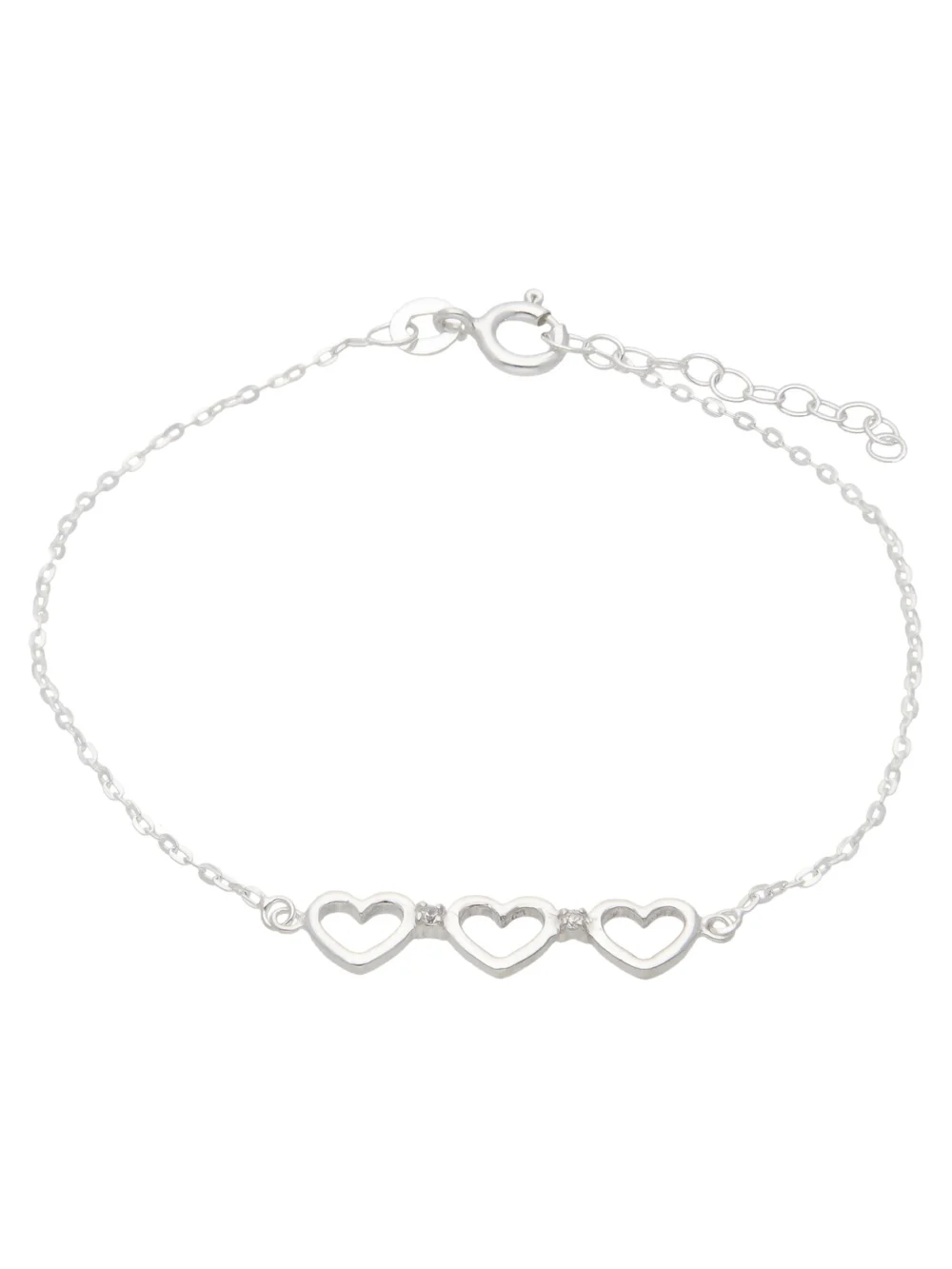 William May Sterling Silver Cubic Zirconia Triple Ladies Heart Bracelet