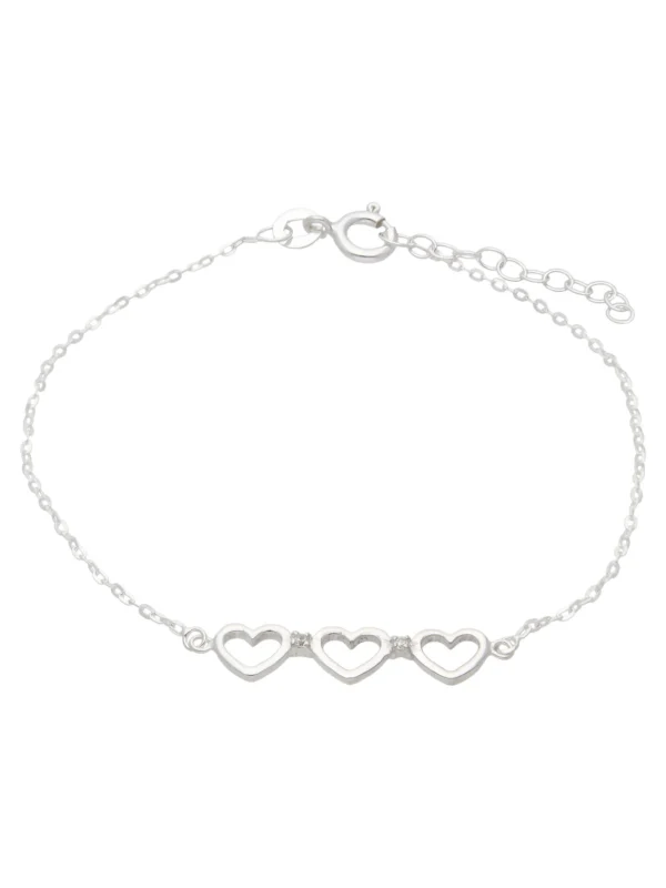 William May Sterling Silver Cubic Zirconia Triple Ladies Heart Bracelet
