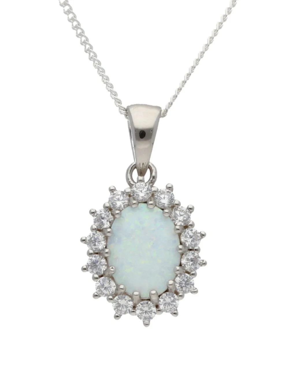 William May Sterling Silver Cultured Opal & Cubic Zirconia & 18" Chain