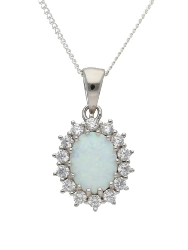 William May Sterling Silver Cultured Opal & Cubic Zirconia & 18" Chain