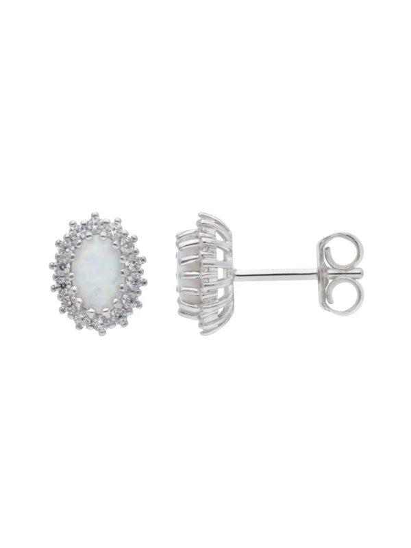 William May Sterling Silver Cultured Opal & Cubic Zirconia Stud Earrings