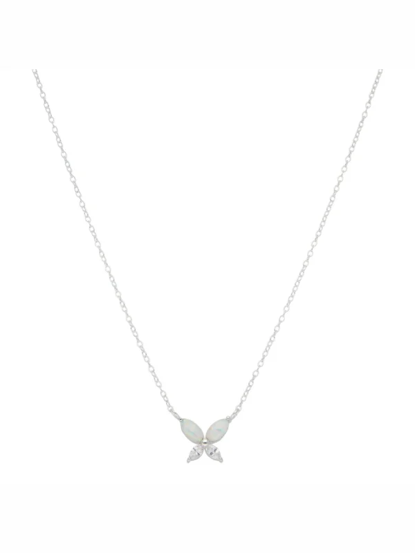William May Sterling Silver Cultured Opal Butterfly 16-17" Necklace