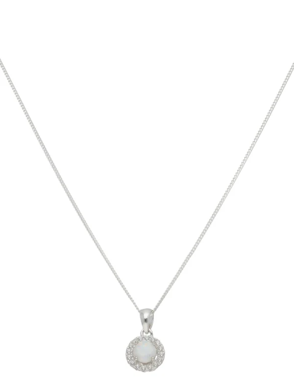 William May Sterling Silver Cultured Opal Halo Pendant & 18" Necklace