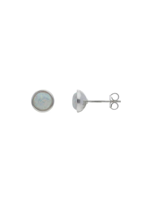 William May Sterling Silver Cultured Opal Round Stud Earrings