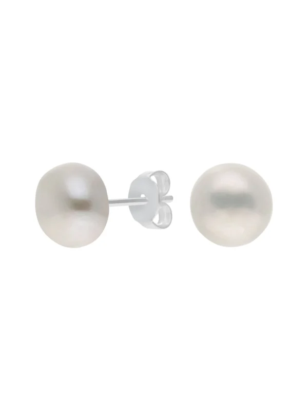 William May Sterling Silver Cultured White Pearl Stud Earrings