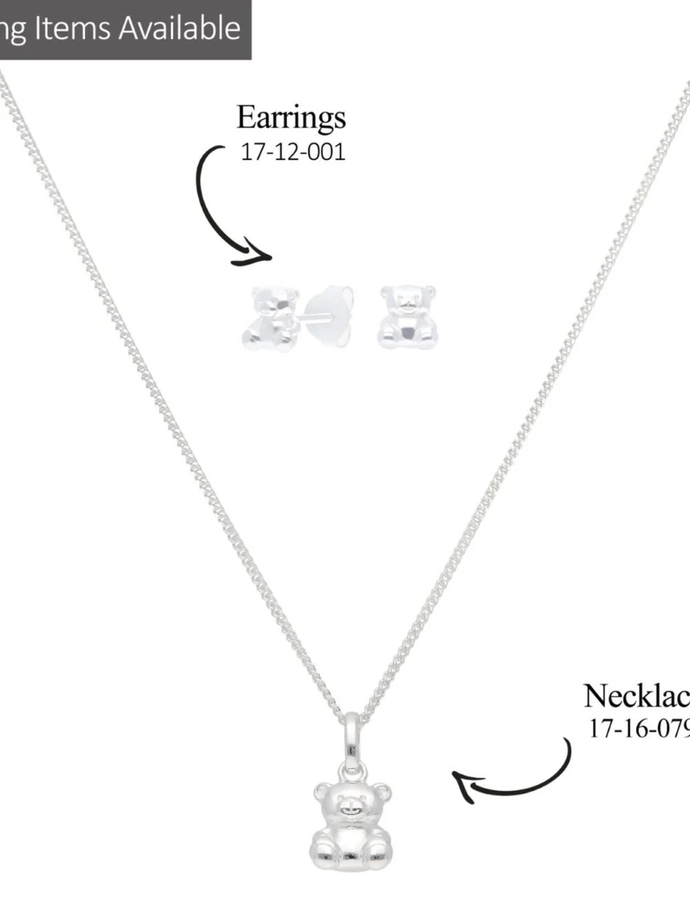 William May Sterling Silver Cute Teddy Bear & 14" Chain Necklace, view 4