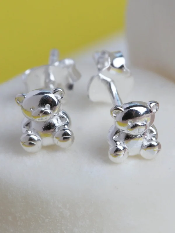William May Sterling Silver Cute Teddy Stud Earrings