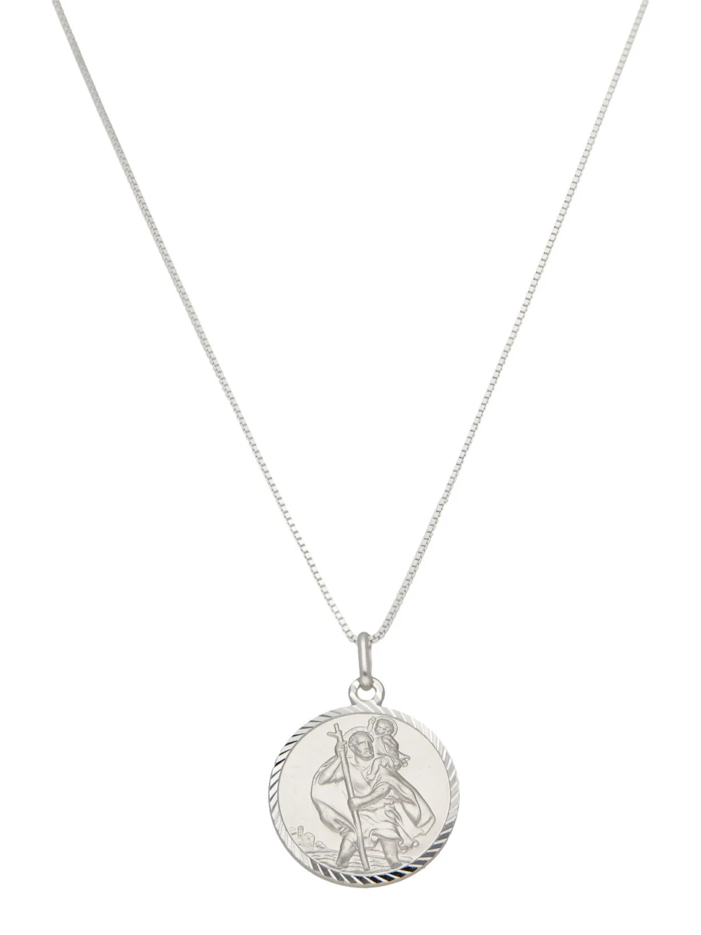 William May Sterling Silver Dia-Cut Edge St Christopher & 20" Necklace