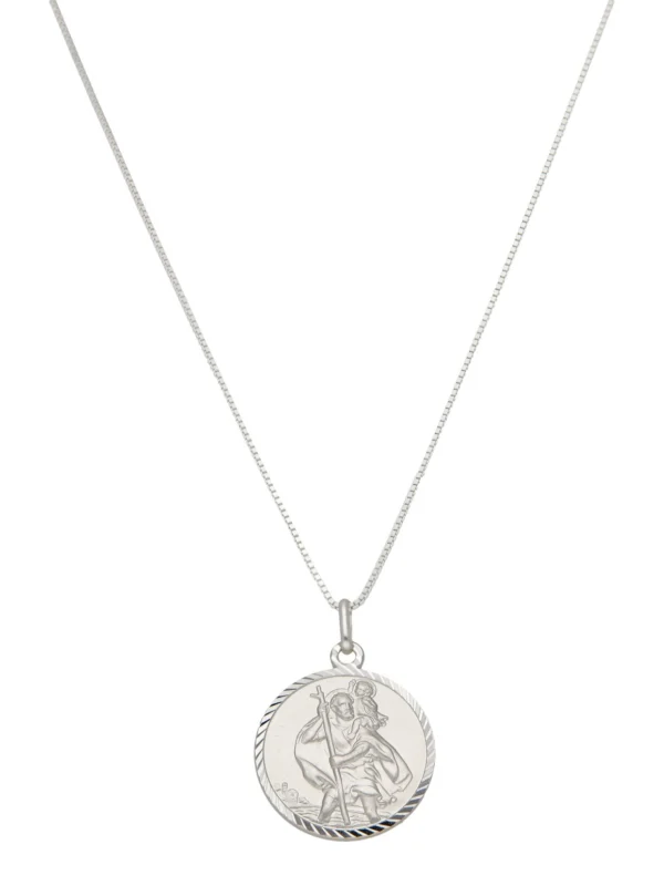 William May Sterling Silver Dia-Cut Edge St Christopher & 20" Necklace