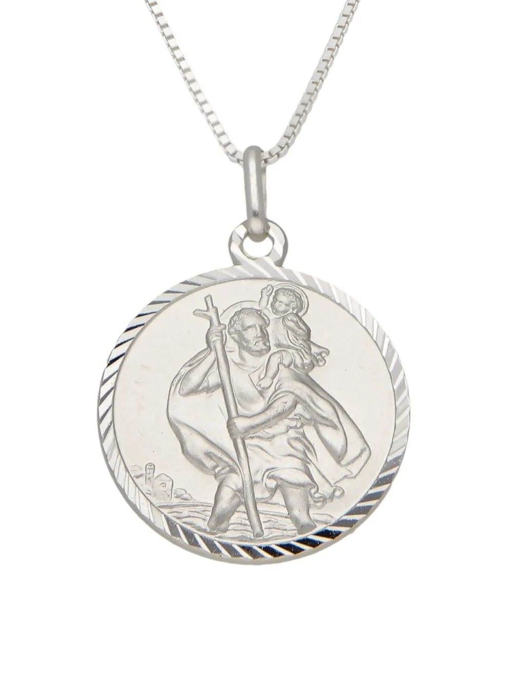 William May Sterling Silver Dia-Cut Edge St Christopher & 20" Necklace, view 2