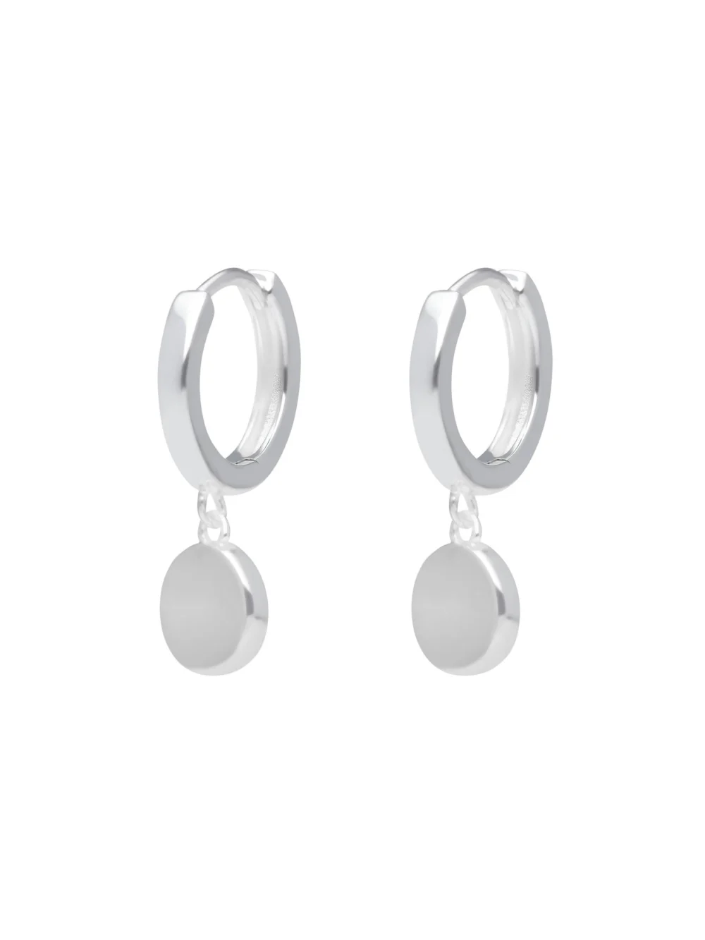 William May Sterling Silver Disc Charm Huggie Style Hoop Earrings