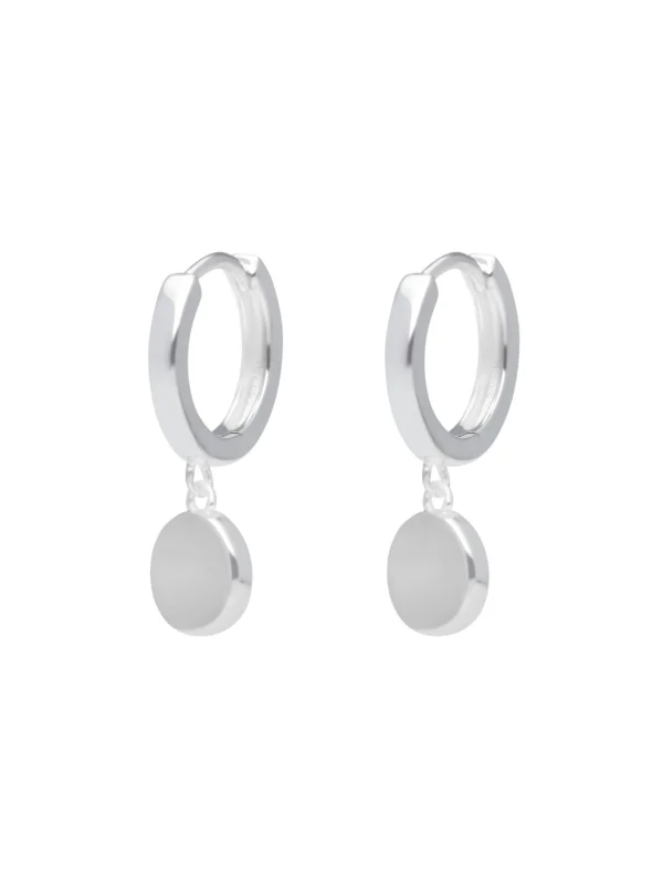 William May Sterling Silver Disc Charm Huggie Style Hoop Earrings
