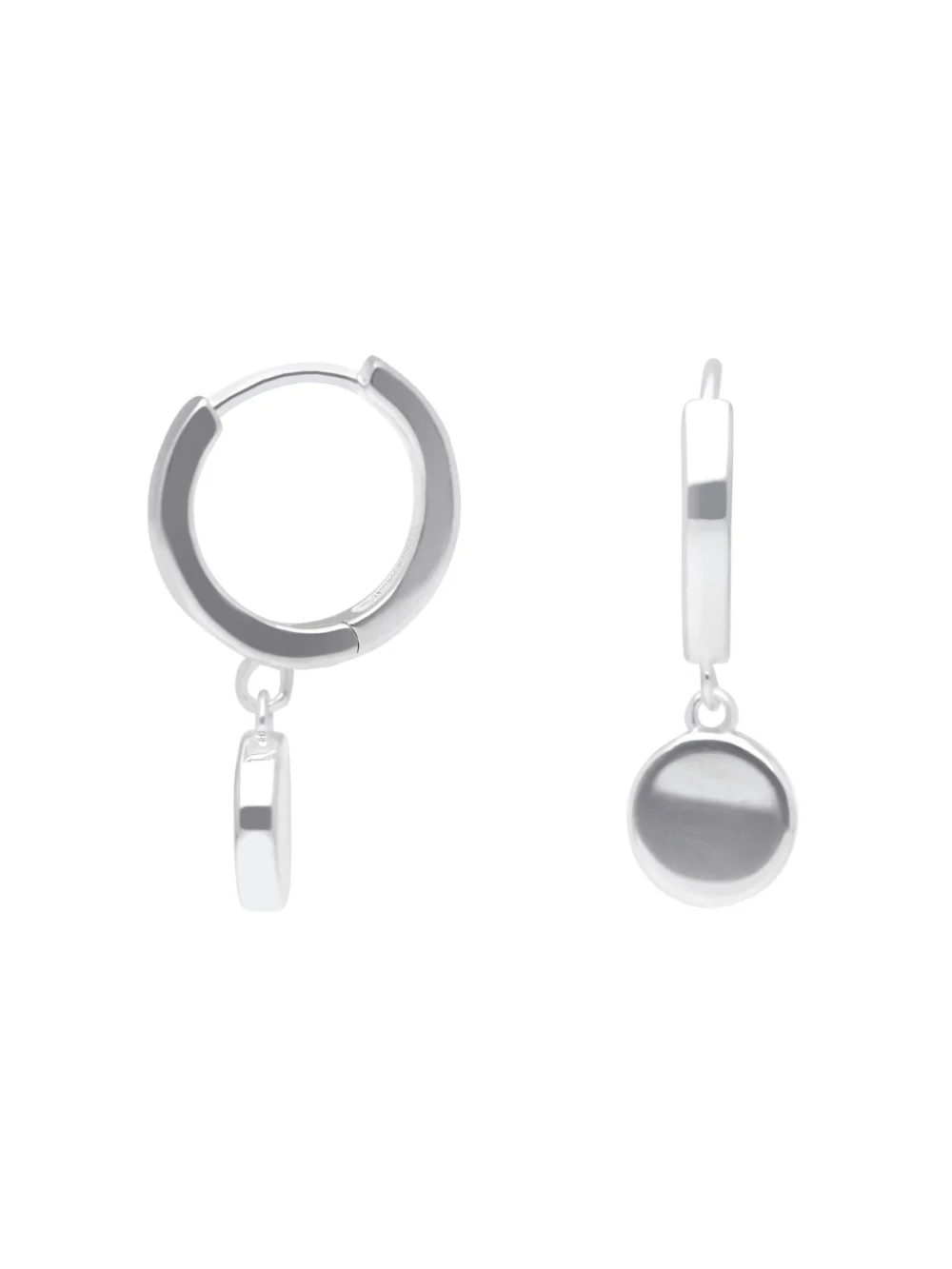 William May Sterling Silver Disc Charm Huggie Style Hoop Earrings, view 2