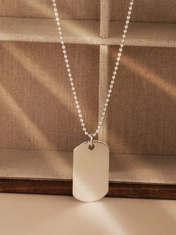 William May Sterling Silver Dog Tag Engraveable Pendant & 20" Bead Chain