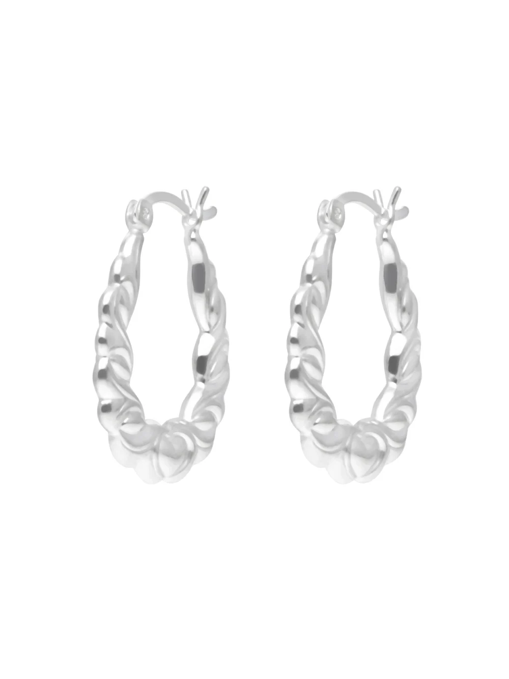 William May Sterling Silver Fancy Heart Pattern Creole Hoop Earrings