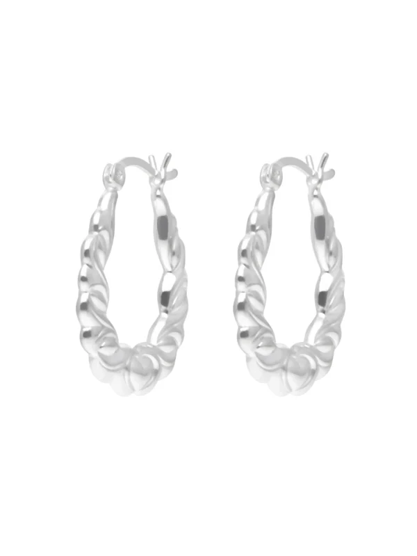 William May Sterling Silver Fancy Heart Pattern Creole Hoop Earrings