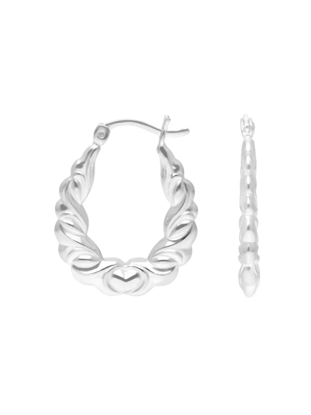 William May Sterling Silver Fancy Heart Pattern Creole Hoop Earrings, view 2