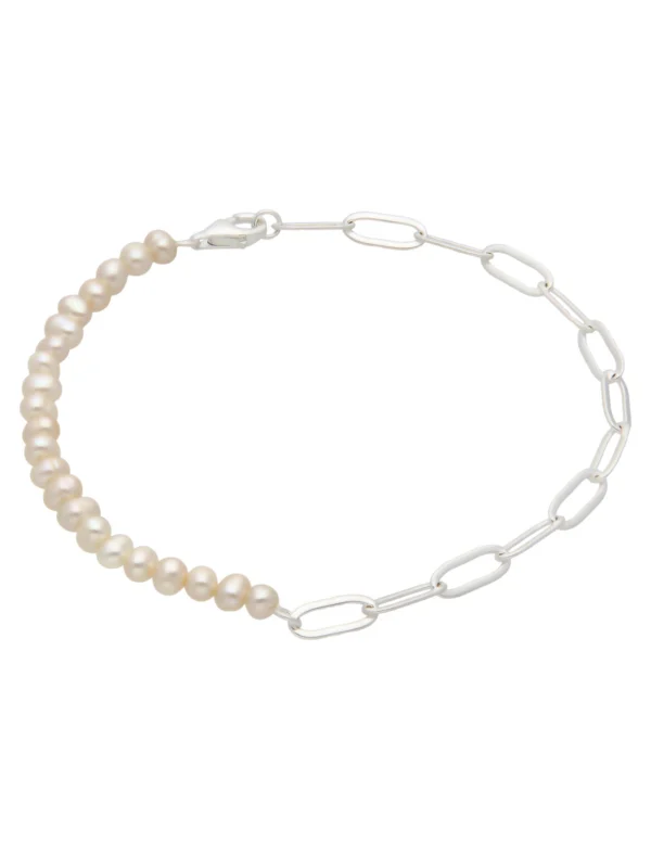 William May Sterling Silver Freshwater Pearl & Paper Link 7.5" Bracelet