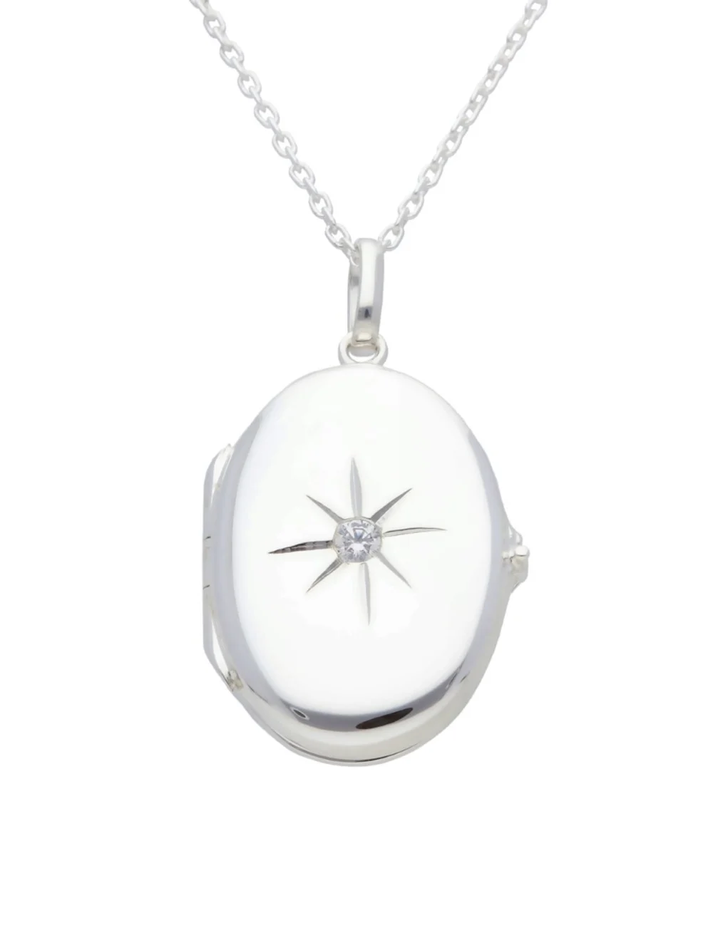 William May Sterling Silver Gem Set Oval Locket & 18" Chain Necklace