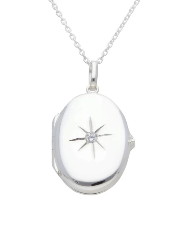 William May Sterling Silver Gem Set Oval Locket & 18" Chain Necklace