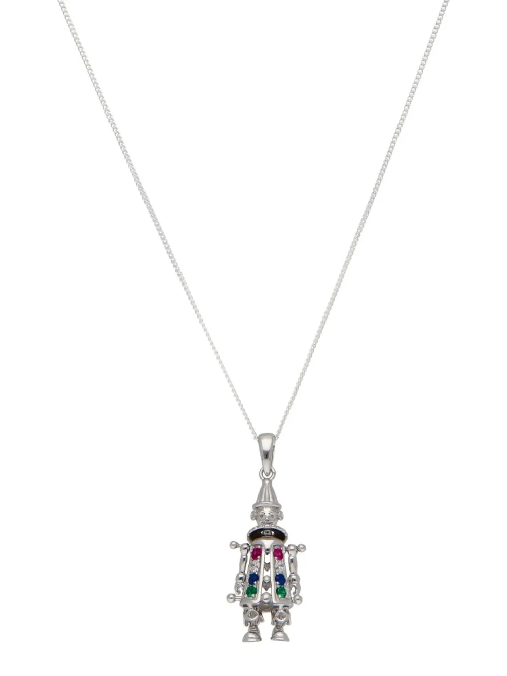 William May Sterling Silver Gemstone Clown & 18" Chain Necklace