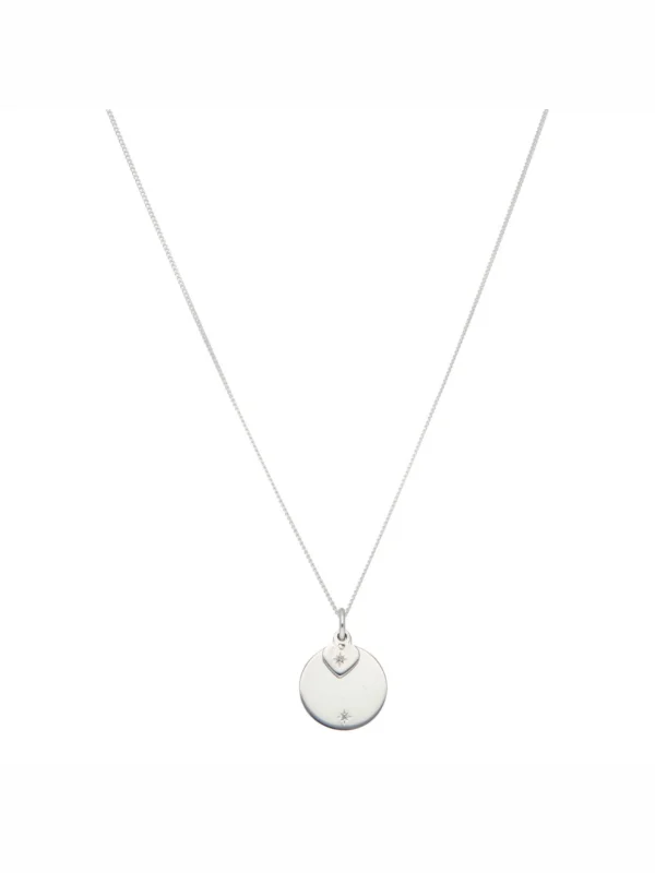 William May Sterling Silver Gemstone Heart & Engravable Disc Necklace