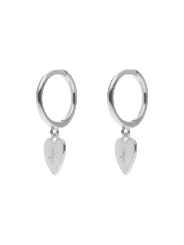 William May Sterling Silver Gemstone Heart Charm Huggie Hoop Earrings
