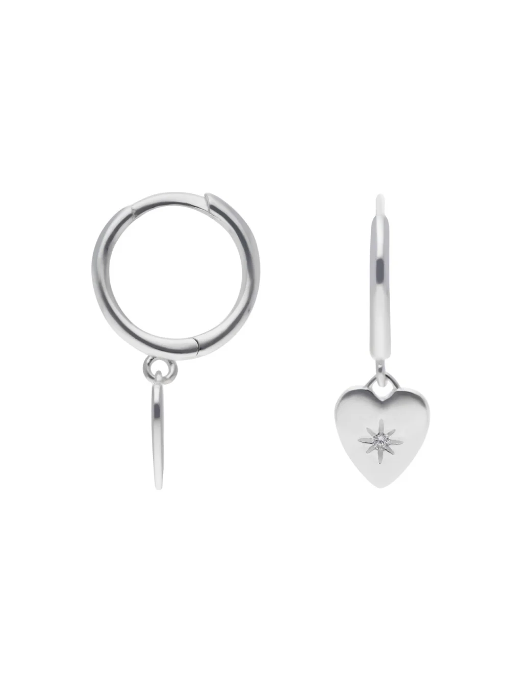 William May Sterling Silver Gemstone Heart Charm Huggie Hoop Earrings, view 2