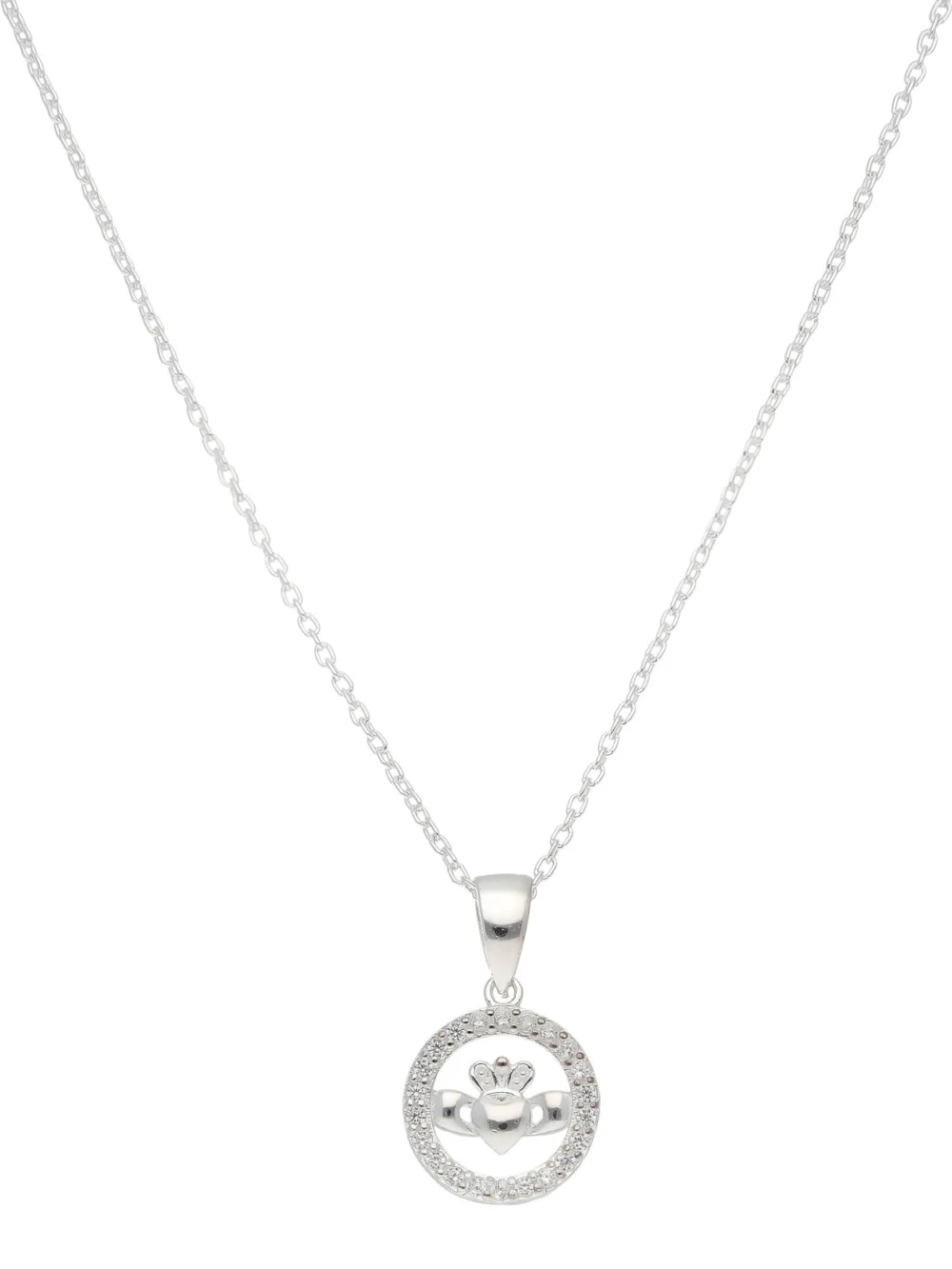 William May Sterling Silver Gemstone Set Claddagh Circle & 18" Necklace