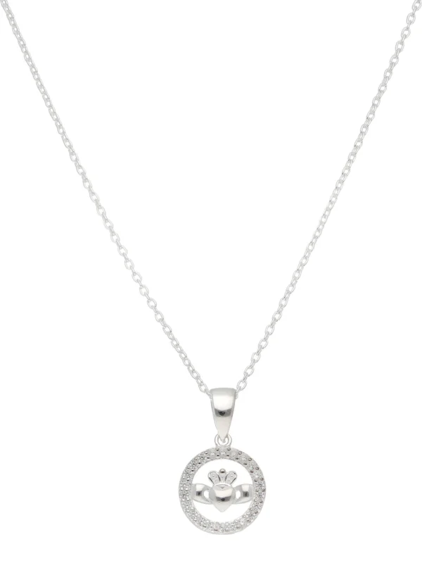 William May Sterling Silver Gemstone Set Claddagh Circle & 18" Necklace