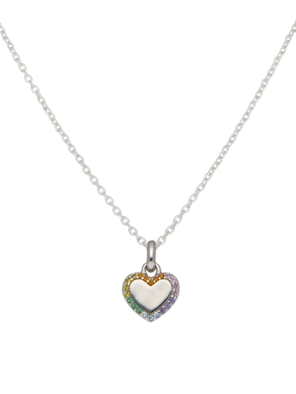 William May Sterling Silver Gemstone Set Rainbow Heart & 16" Necklace