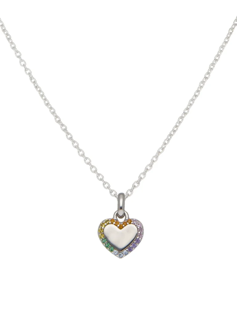 William May Sterling Silver Gemstone Set Rainbow Heart & 16" Necklace
