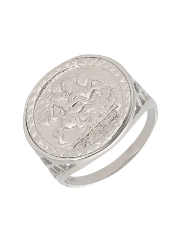 William May Sterling Silver George & Dragon Coin Style Ring