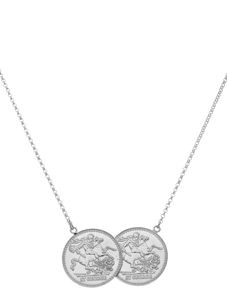 William May Sterling Silver George & Dragon Double Coin Necklace