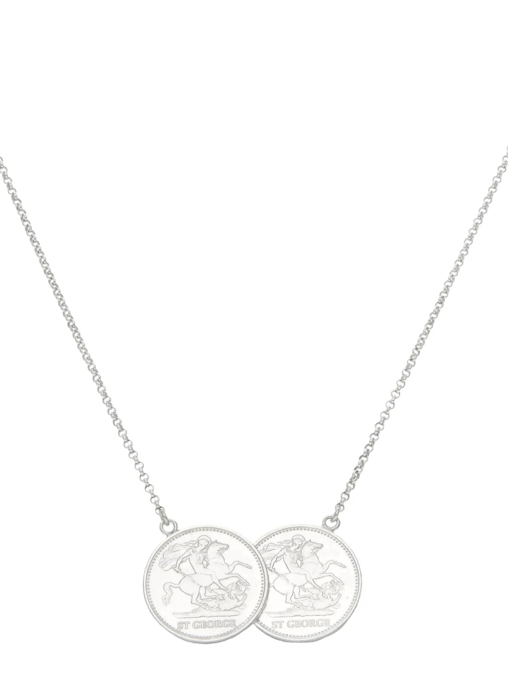 William May Sterling Silver George & Dragon Double Coin Style Necklace